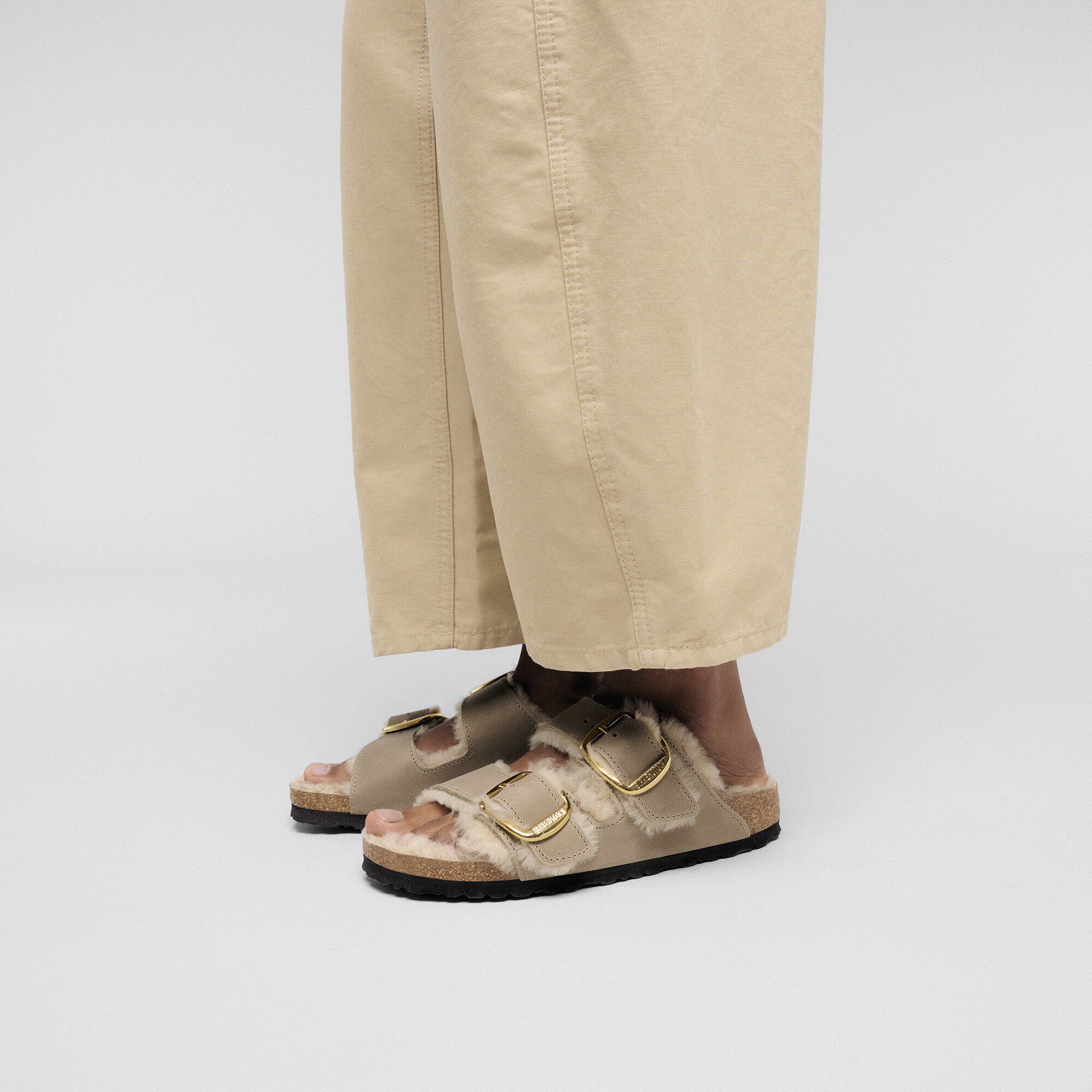 Arizona Big Buckle Shearling Couro Natural Oleado